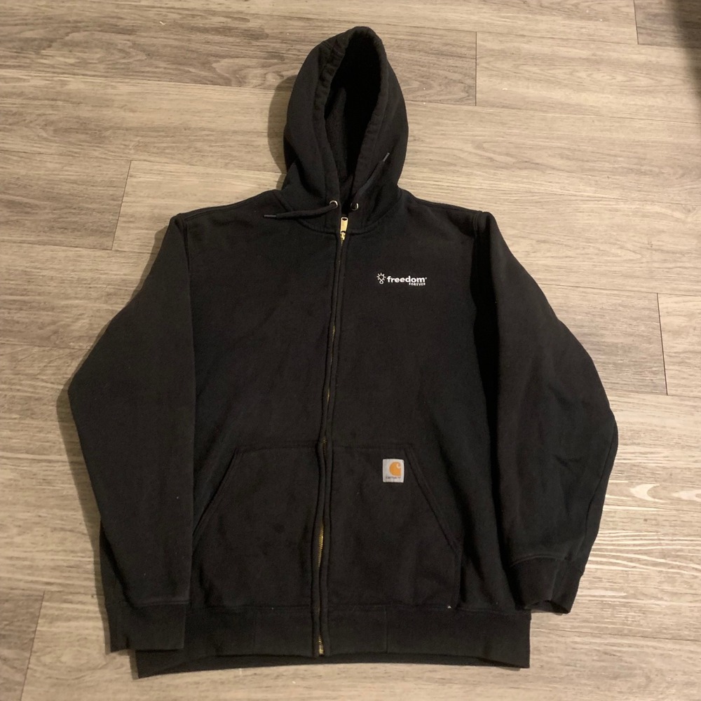 Carhartt Mens Loose Fit Full Zip Hoodie Black Freedom Forever Logo Large